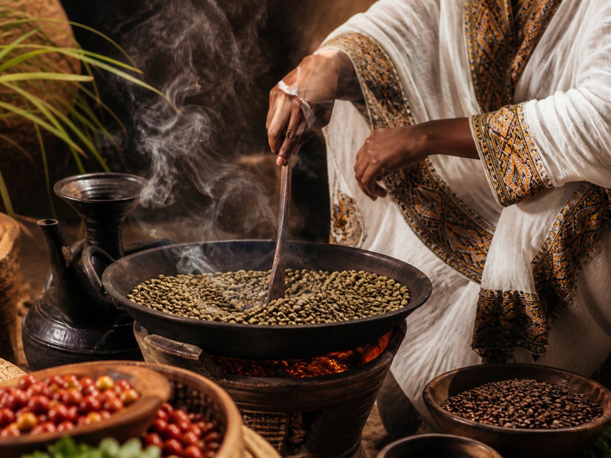 Traditionelles Rösten von Kaffee